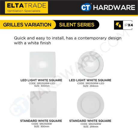 ELTA TRADE DUCTED CEILING FAN (SET) SRF100 SILENT RESPONSE with SRG100 HEADER BOX GRILLES  (4 VARIATION) [EXHAUST FAN]