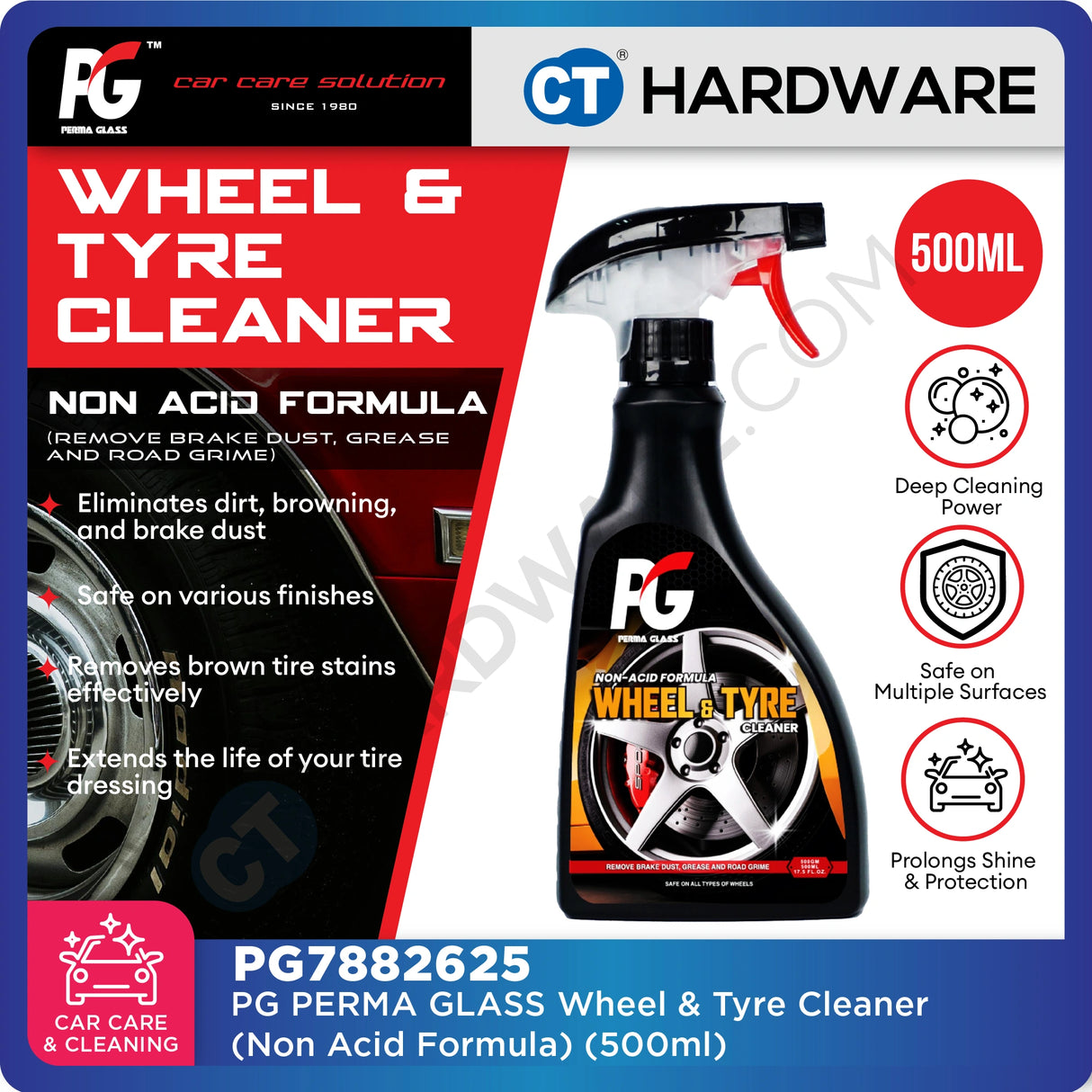 PG Perma Glass PG7882625 Wheel & Tyre Cleaner Non Acid Formula 500ml [ 9556817882625 ]