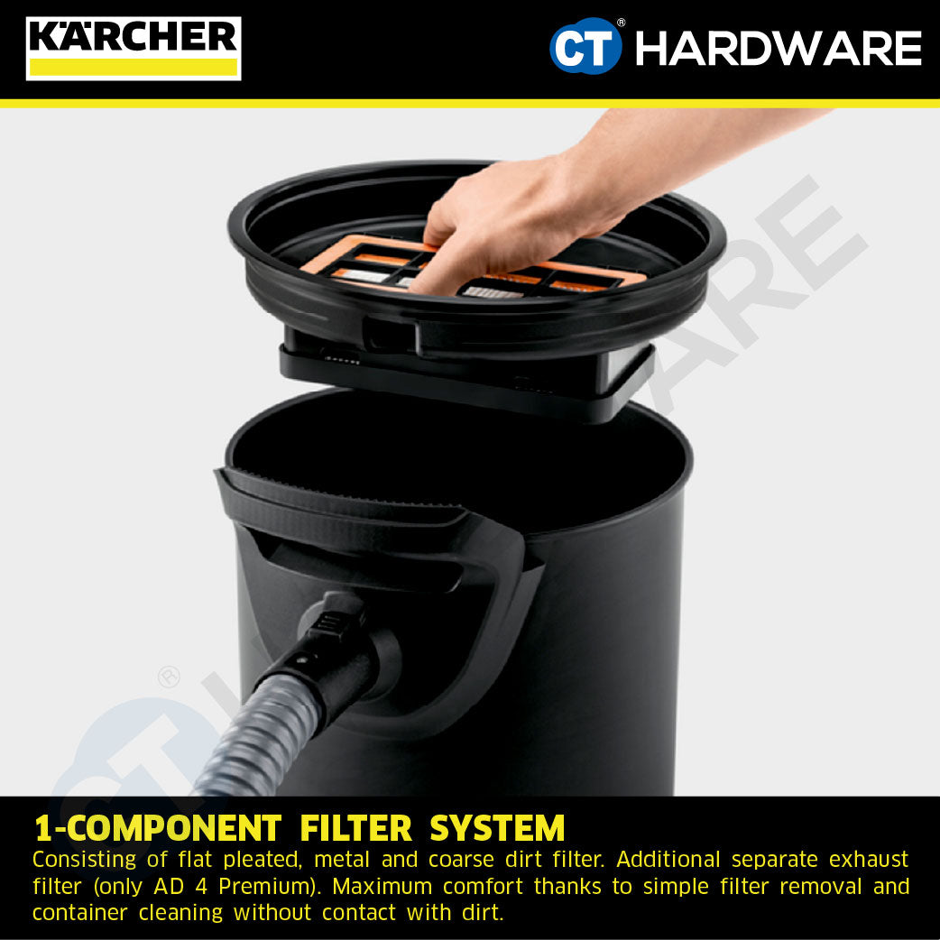 Karcher AD4 PREMIUM Bagless Ash & Dry Vacuum Cleaner 600W 17l [AD4PREMIUM | 16297310]