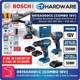 Bosch 0615A500CC Cordless 18V Combo Kit GDS 18V-350 Impact Wrench + GSB 185-LI Impact Drill Incl. 2x 2.0Ah Battery & Charger