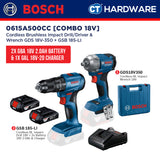 Bosch 0615A500CC Cordless 18V Combo Kit GDS 18V-350 Impact Wrench + GSB 185-LI Impact Drill Incl. 2x 2.0Ah Battery & Charger