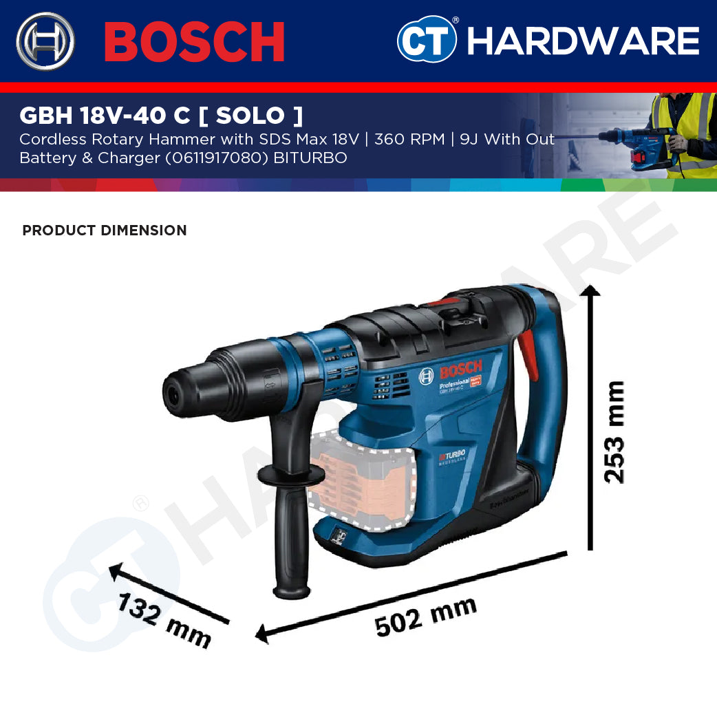 Bosch GBH 18V-40 C SOLO BITURBO Cordless Rotary Hammer with SDS Max 18V 9J [GBH18V40CSOLO]