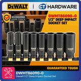 DEWALT DWMT86090-0 1/2" Drive Deep Impact Socket Set | 8-Piece Metric 6-Point Impact Socket Set