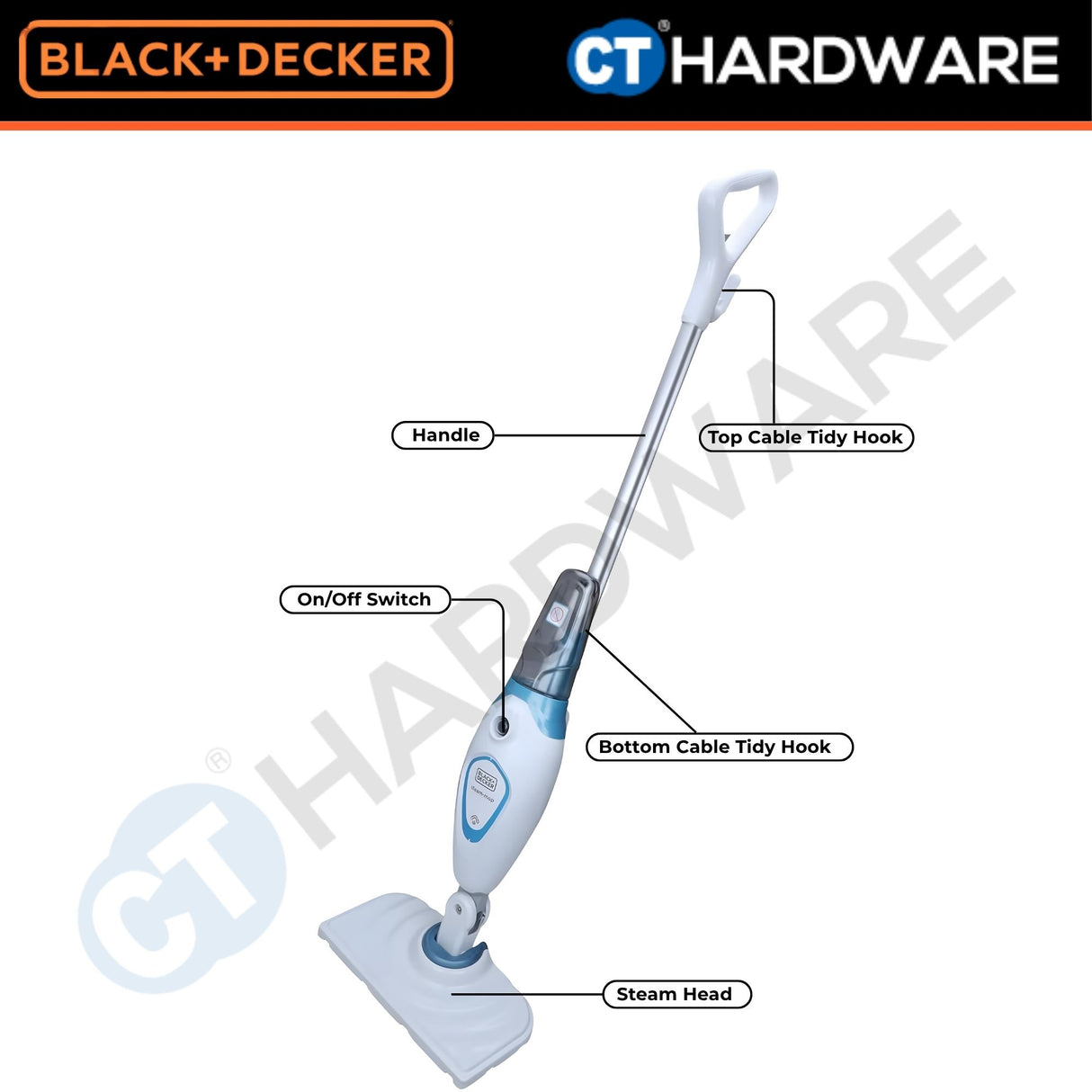 BLACK+DECKER FSM1605 EPP 1300W Steam Mop 350ml – 5m Cable, 180° Swivel Head