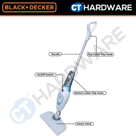 BLACK+DECKER FSM1605 EPP 1300W Steam Mop 350ml – 5m Cable, 180° Swivel Head