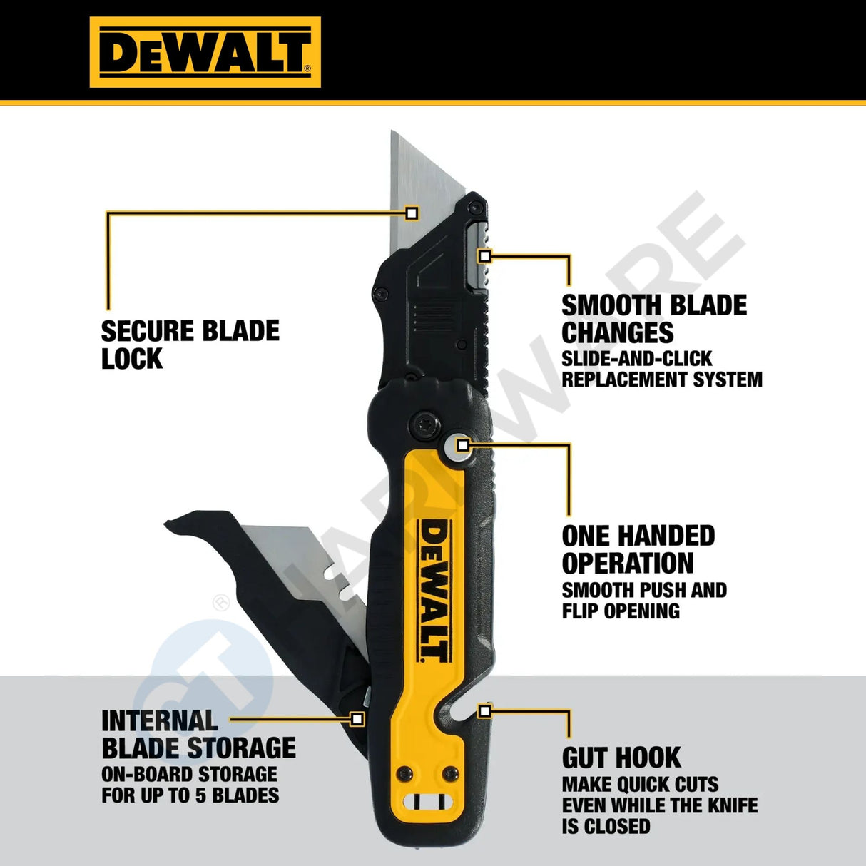 DEWALT Push & Flip Folding Utility Knife with Blade Storage | DWHT10992 | One-Hand Opening Utility Knife
