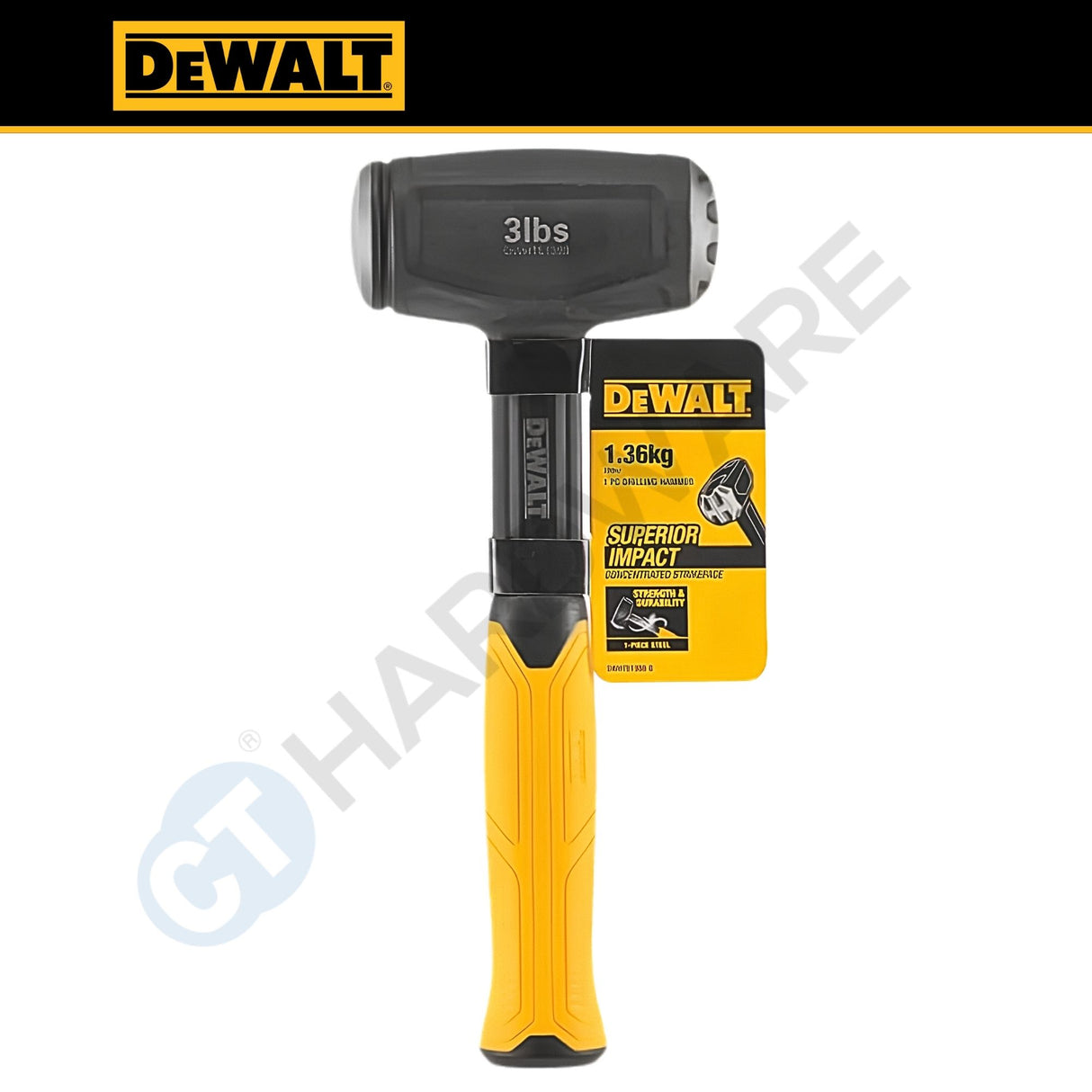 DEWALT DWHT51388-0 3lb One-Piece Steel Drilling Hammer | Heavy Duty Club Hammer for Demolition & Masonry