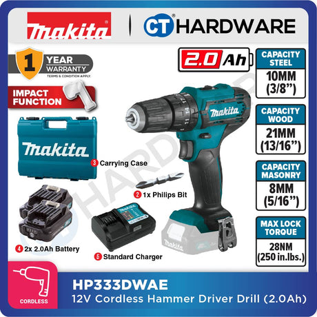 MAKITA HP333DZ | HP333DWYE | HP333DWY | HP333DWAE | HP333DSME CORDLESS HAMMER DRIVER DRILL  12V | 10MM ( 3/8" )