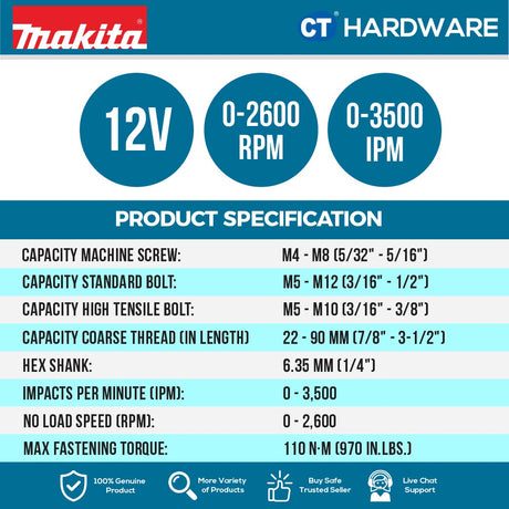 MAKITA TD110DSME 12V CORDLESS IMPACT DRIVER (12V CXT SERIES)