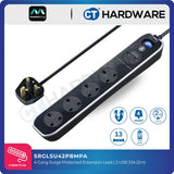 Masterplug SRGLSU42PB-MPA 4-Gang Surge Protected Extension Lead | 2 USB 3.1A (2m)