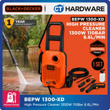 BLACK+DECKER BEPW1300-XD High Pressure Cleaner | 1300W | 110 Bar | 6.6L/min | Compact Electric Pressure Washer