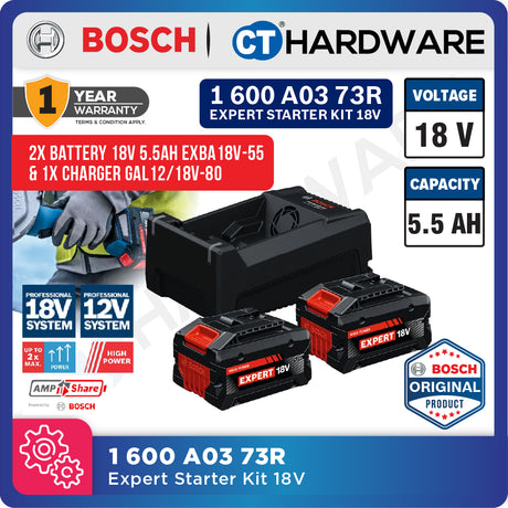 Bosch Original Expert Starter Kit 18V 1600A0373L 1600A0373R 1600A0373U Expert Range Battery and Fast Charger