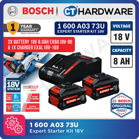 Bosch Original Expert Starter Kit 18V 1600A0373L 1600A0373R 1600A0373U Expert Range Battery and Fast Charger