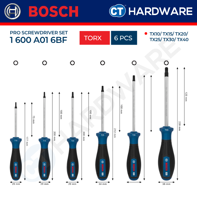 Bosch PRO Screwdriver Set Torx 6pcs [1600A039PC]