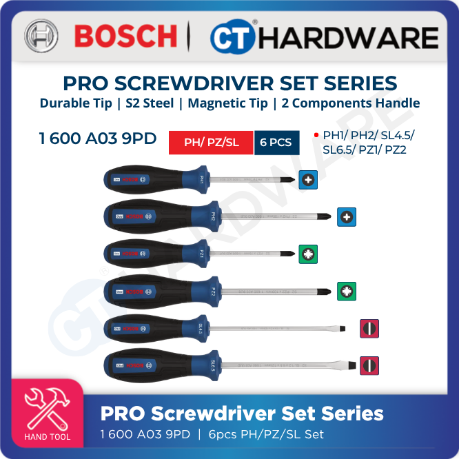 Bosch PRO Screwdriver Set PH/PZ/SL 6pcs [1600A039PD]