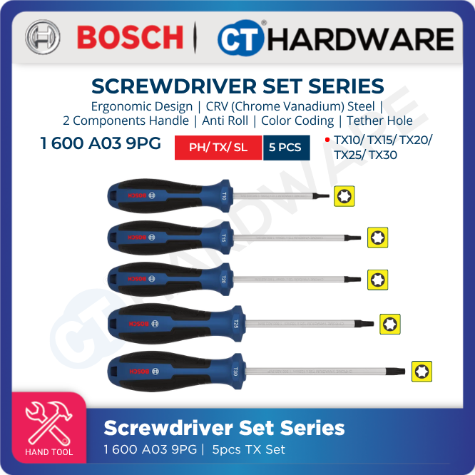 Bosch Screwdriver Set Torx 5pcs [1600A039PG]