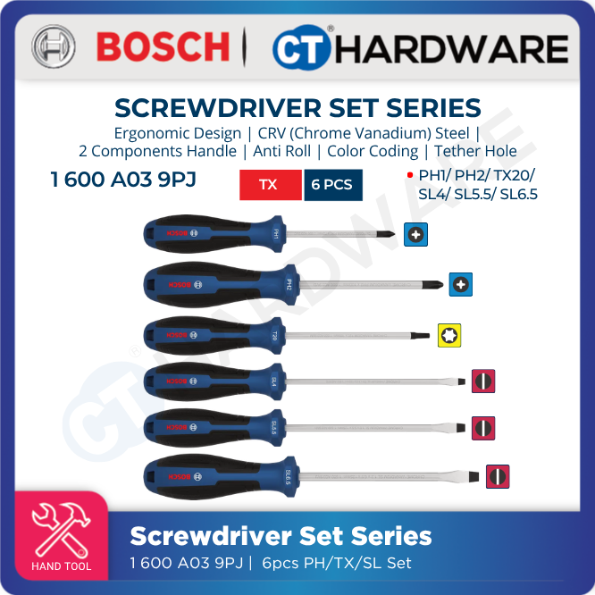 Bosch Screwdriver Set PH/TX/SL 6pcs [1600A039PJ]