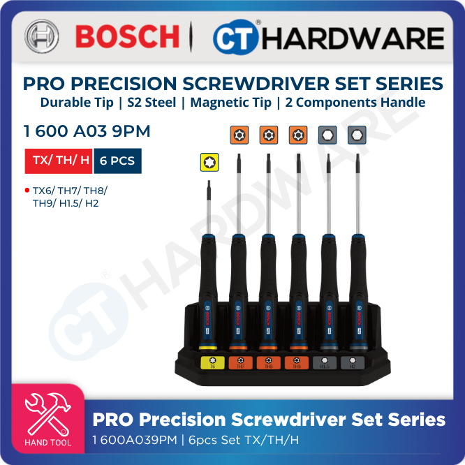 Bosch PRO Precision Screwdriver Set TX/TH/H 6pcs [1600A039PM]