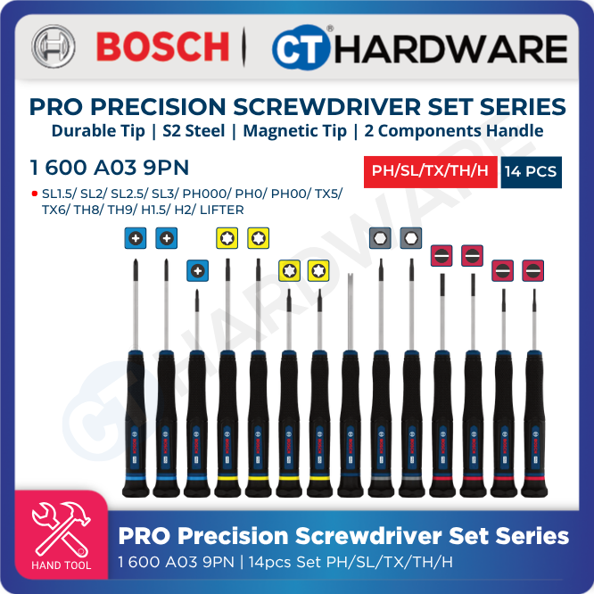 Bosch PRO Precision Screwdriver Set PH/SL/TX/TH/H 14pcs [1600A039PN]