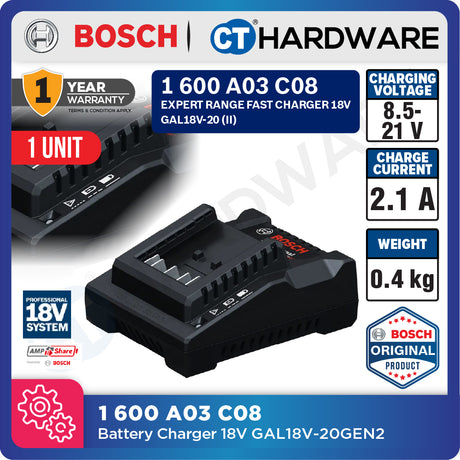 Bosch 1 600 A03 D3B Expert Range Fast Charger 18V | EXAL18V-160 [ 1600A03D3B ] | 1 600 A03 C08 Charger 18V GAL18V-20GEN2