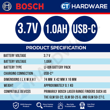 Bosch 1608M00C5D Battery Pack BA 3.7V x 1.0AH | For GLM5023G & GLM5027CG Laser Measure [ ACCESSORIES ]