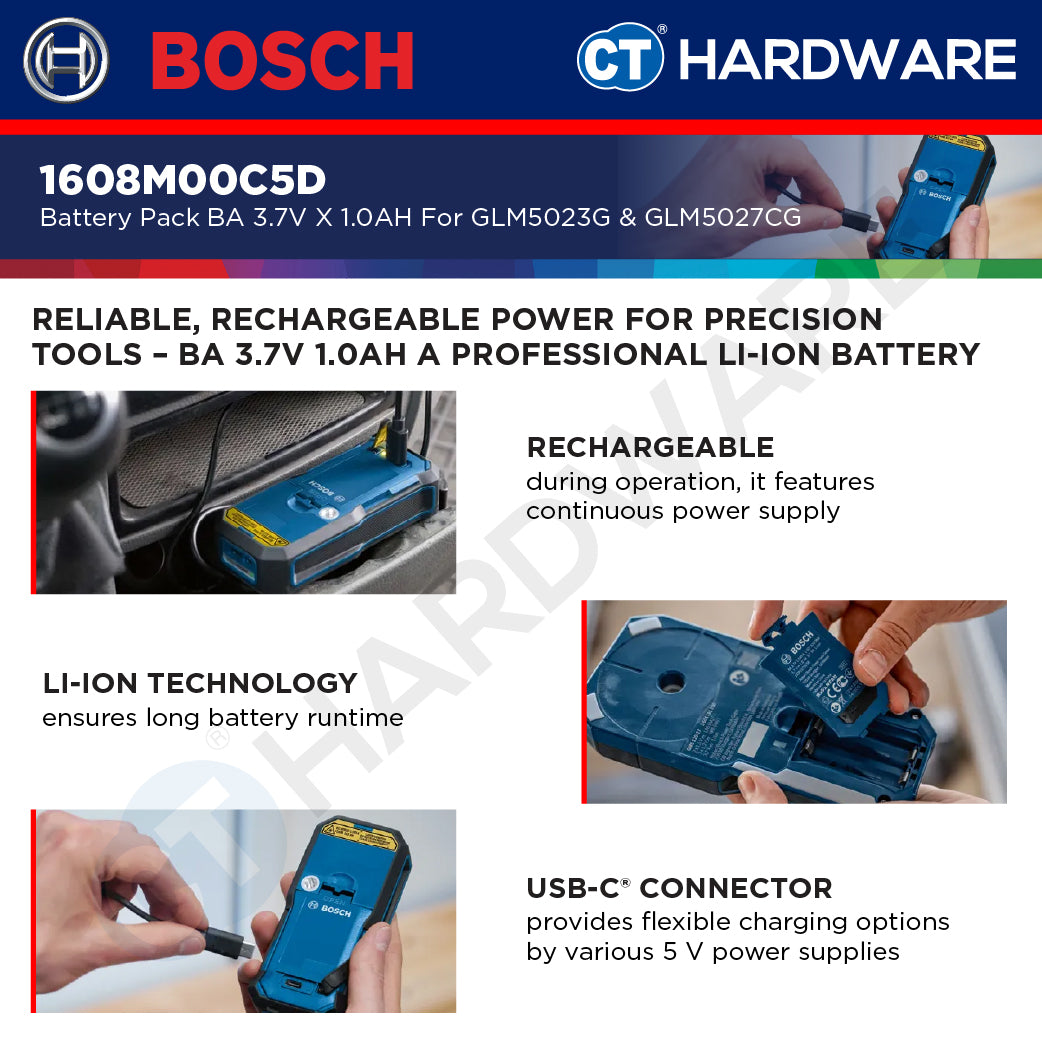 Bosch 1608M00C5D Battery Pack BA 3.7V x 1.0AH | For GLM5023G & GLM5027CG Laser Measure [ ACCESSORIES ]