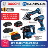 [COMBO-KIT] Bosch 3+1 Cordless 18V Essential GBH 185-LI Rotary Hammer + GWS 180-LI Angle Grinder + GSB 185-LI Impact Drill + Tool Bag