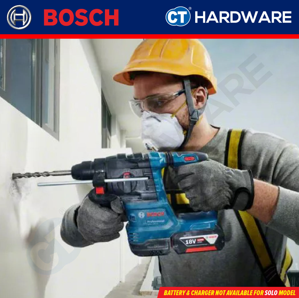 [COMBO-KIT] Bosch 3+1 Cordless 18V Essential GBH 185-LI Rotary Hammer + GWS 180-LI Angle Grinder + GSB 185-LI Impact Drill + Tool Bag