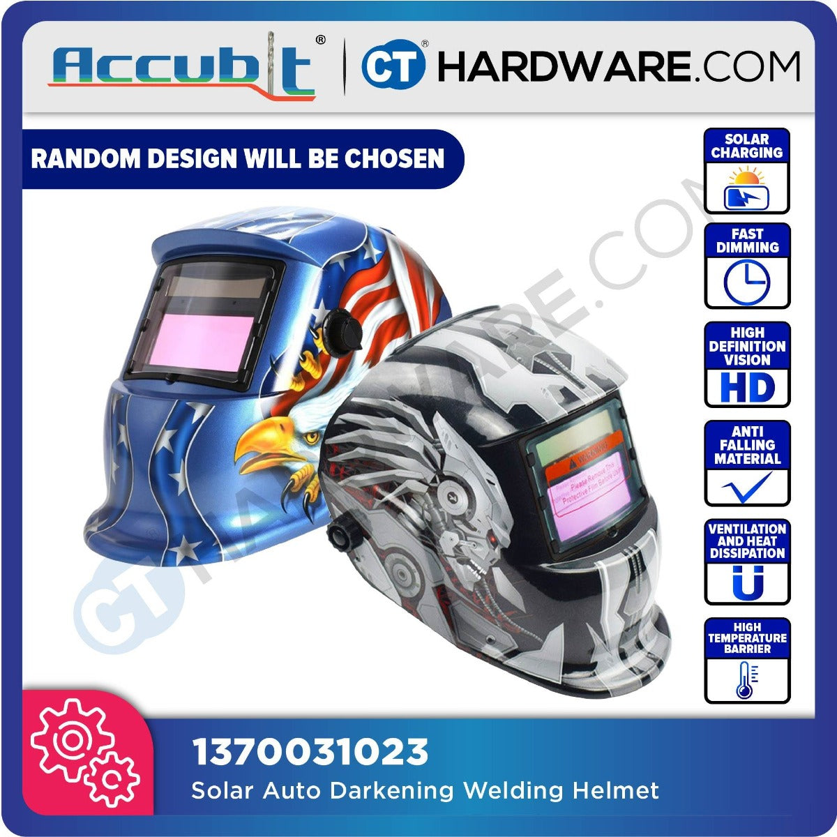 ACCUBIT 1370031023 SOLAR AUTO DARKENING WELDING HELMET (1PC) [ RANDOM DESIGN WILL BE CHOSEN ]