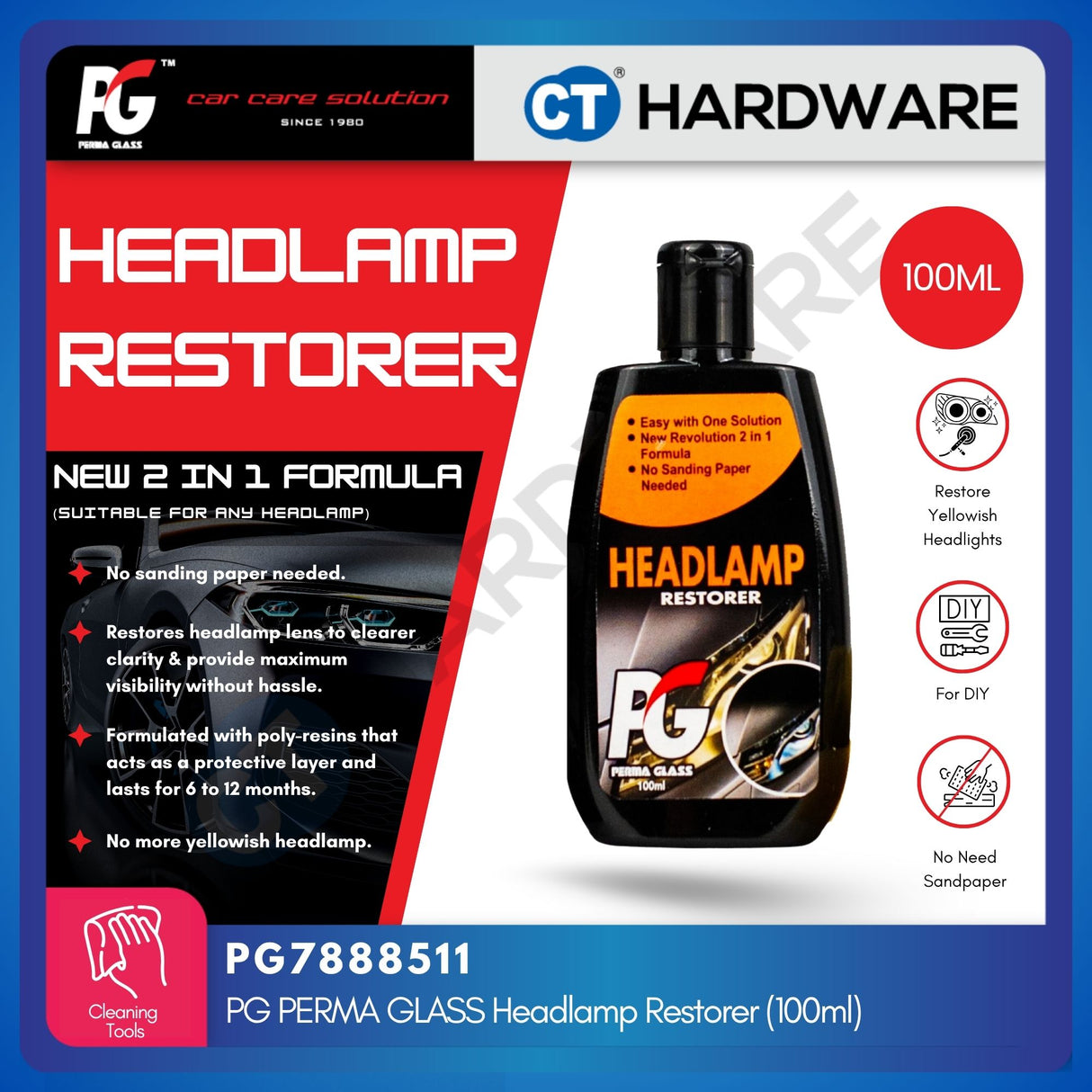 PG Perma Glass PG788511 Headlamp Restorer 250ml[ 9556817888511 ]