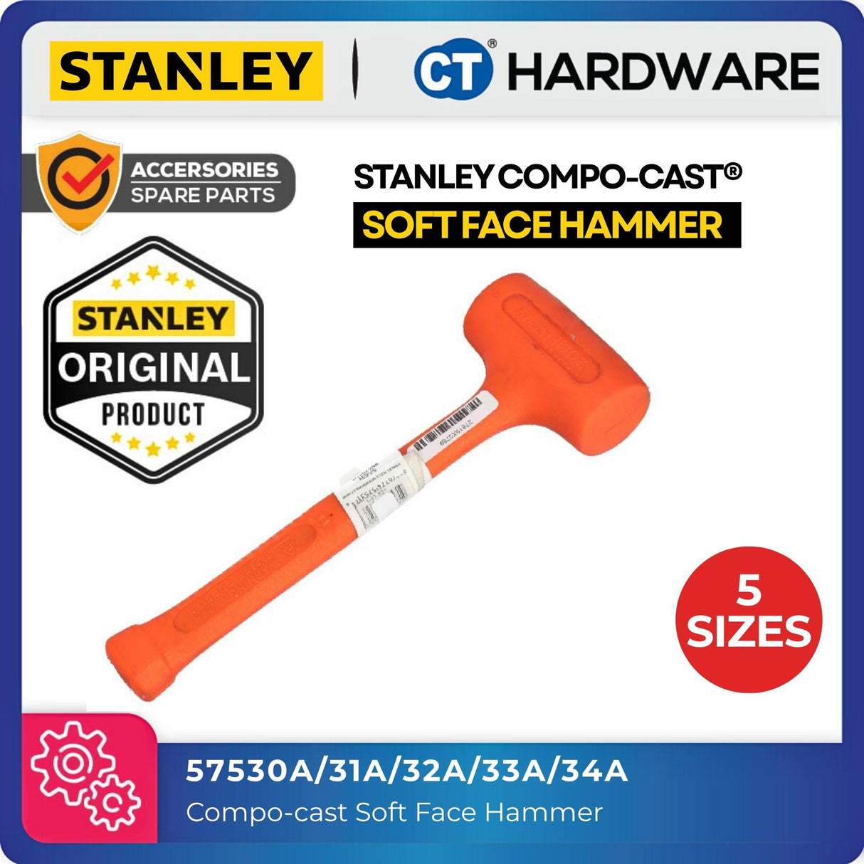 Stanley Oz Compo-Cast Standard Head Soft Face Hammer | Face Diameter(Oz): 10 / 18/ 21/ 42 / 52