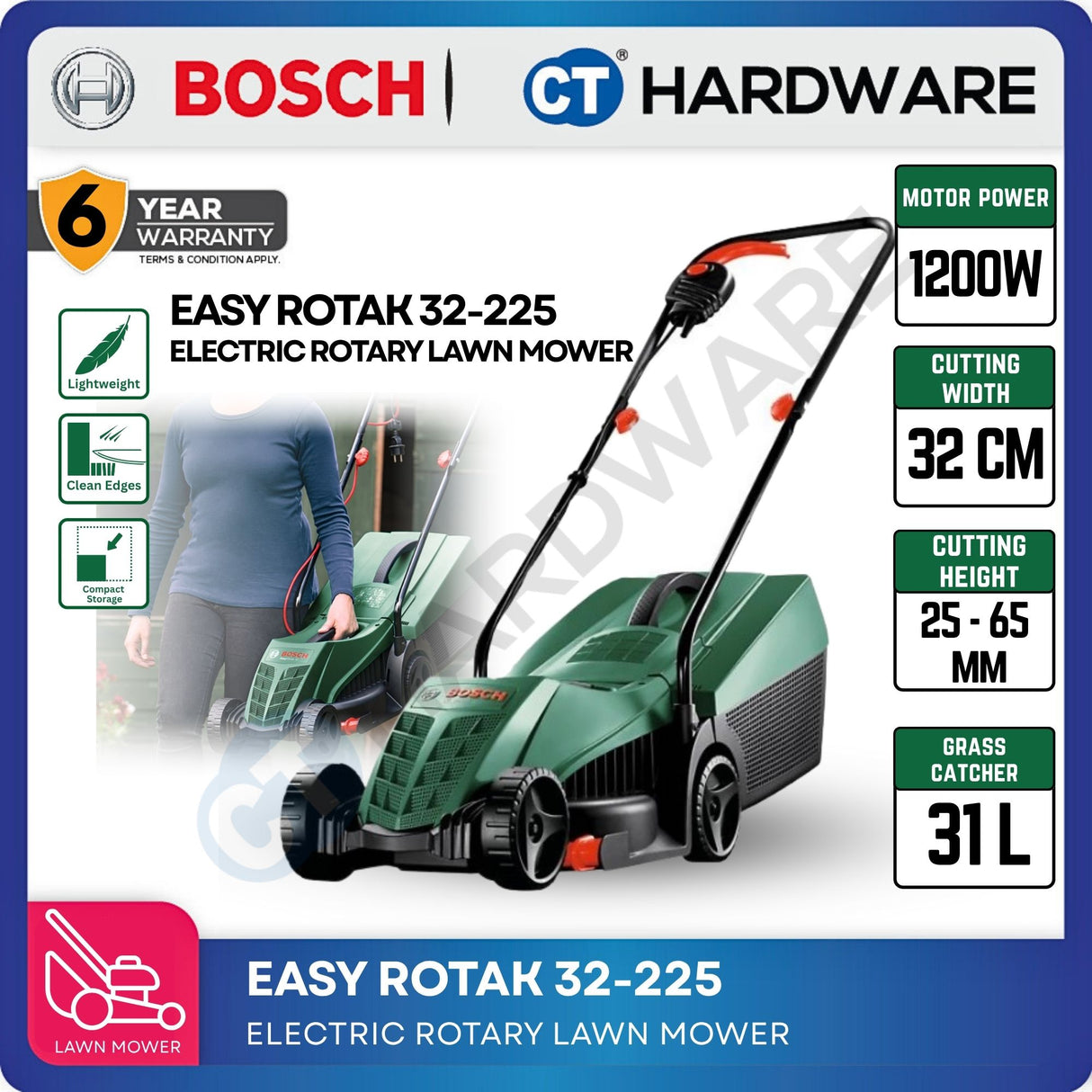 Bosch EASYROTAK32-225 Electric Rotary Lawn Mower 1200W [06008A6372]