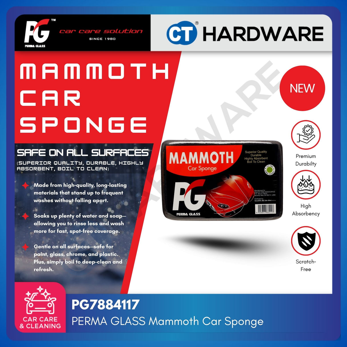 PG Perma Glass PG784117 Mammoth Car Sponge Durable Water Absorbent [ 9556817884117 ]