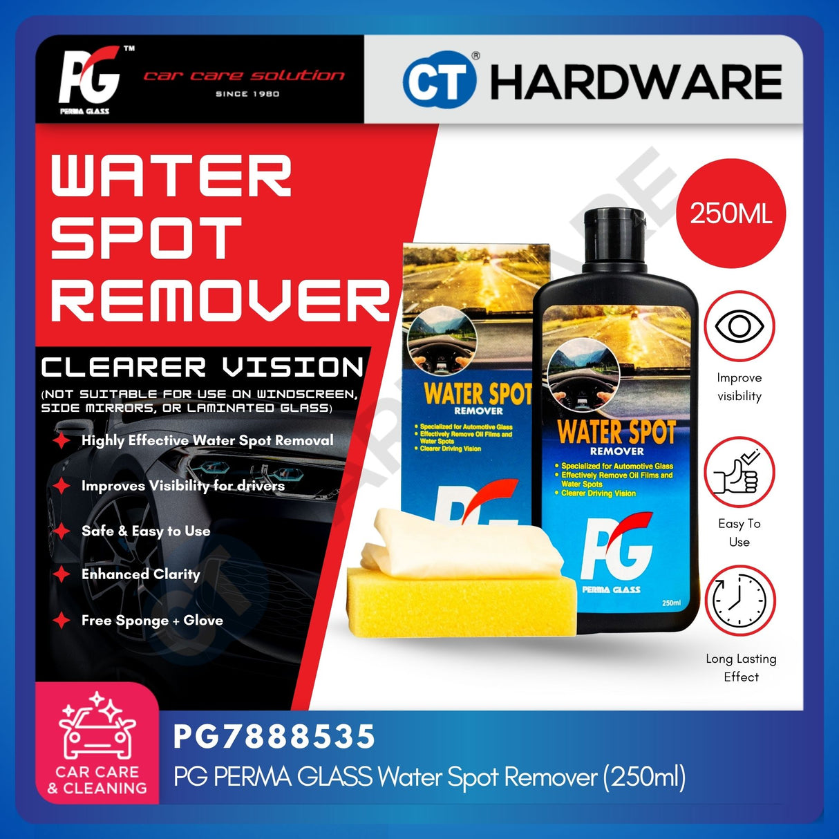 PG Perma Glass PG788535 Water Spot Remover 250ml + Applicator Sponge | Glove [ 9556817888535 ]