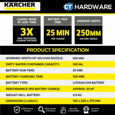 Kärcher WV 1 Cordless Window Vac 250mm 100ml [1.633-003.0]