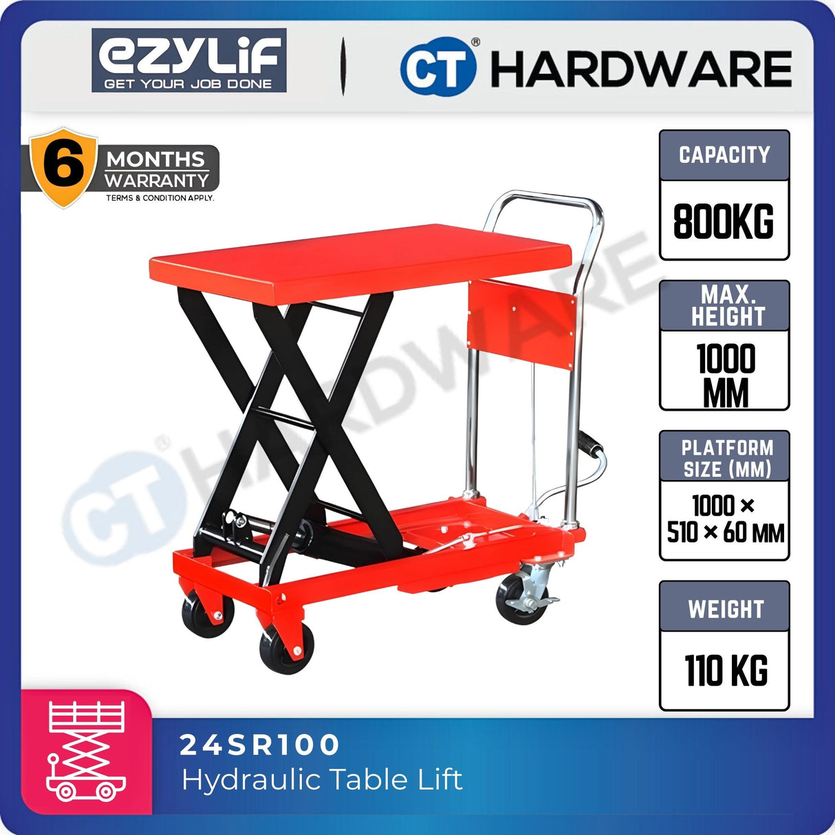 Ezylif Hydraulic Scissor Lift Table 1000kg 24SR100