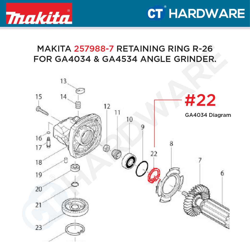 Makita 257988-7 Internal Retaining Ring R-26 for GA4034 & GA4534 Angle Grinder  [ ORIGINAL SPARE PARTS ]