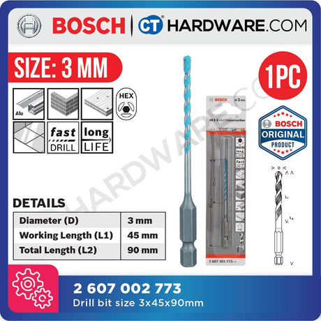 BOSCH HEX-9 MULTI CONSTRUCTION DRILL BIT SIZE 3 MM TO 12 MM - 1PC