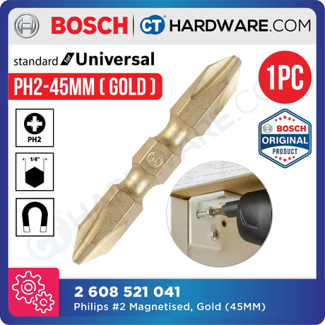 BOSCH SCREWDRIVER BIT PHILIPS #2, MAGNETISED GOLD SIZE 45 MM | 65 MM | 110 MM - 1PC