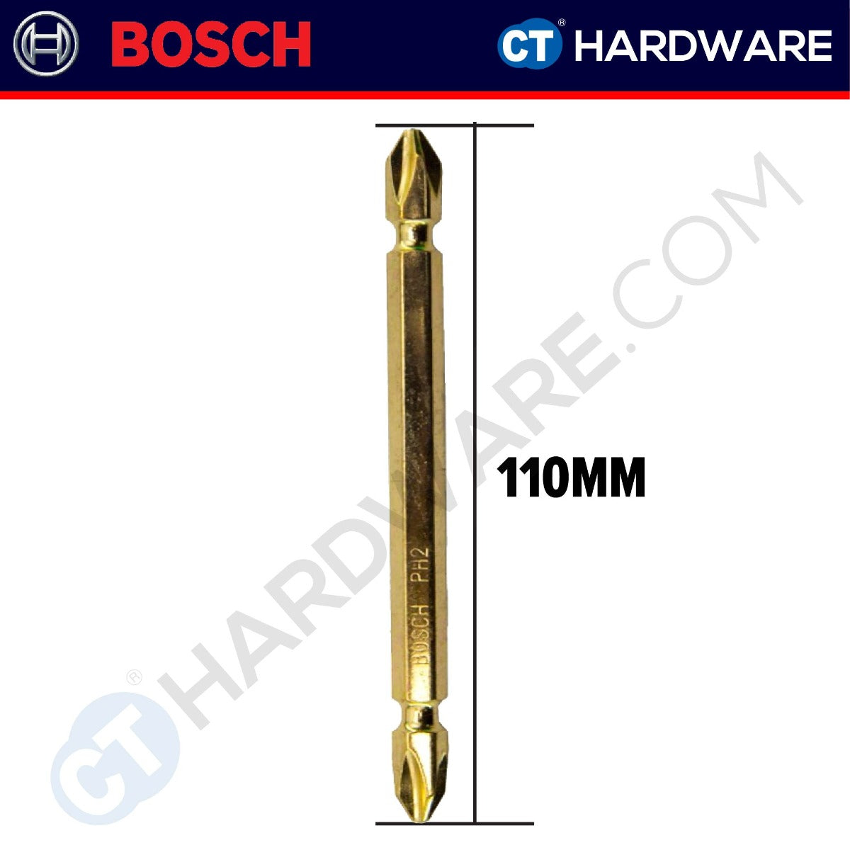 BOSCH SCREWDRIVER BIT PHILIPS #2, MAGNETISED GOLD SIZE 45 MM | 65 MM | 110 MM - 1PC