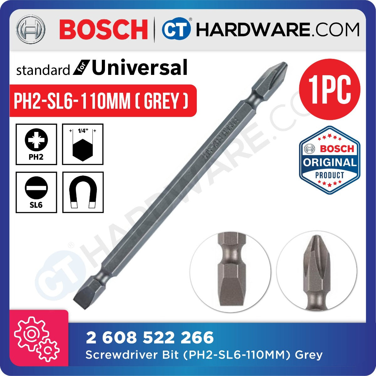 BOSCH 2 608 522 266 SCREWDRIVER BIT 110MM | PH2-SL6 | GREY [ 2608522266 ] - 1PC