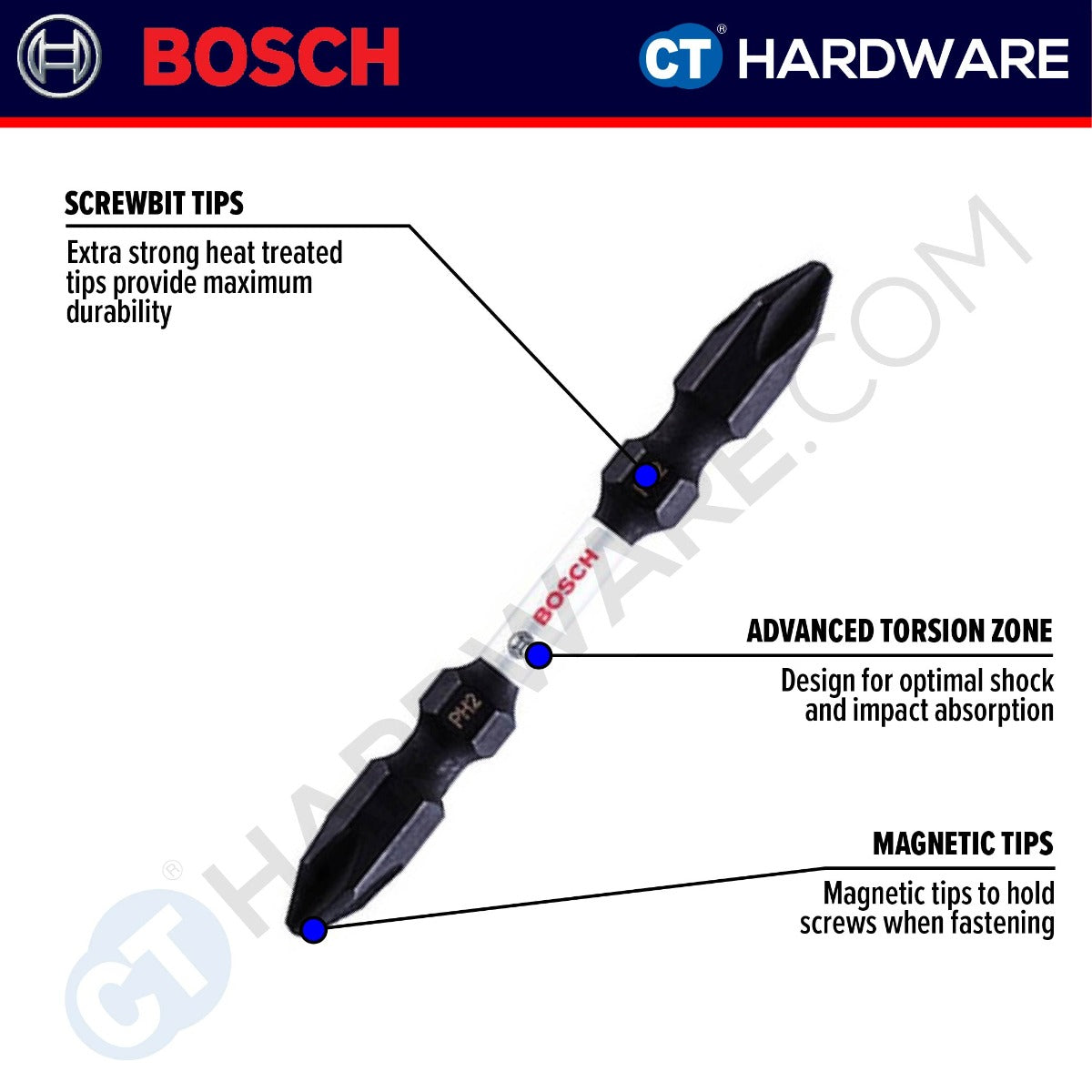 BOSCH IMPACT SCREWDRIVER BIT SIZE PH2x65MM | PH2x110MM | PH2x150MM [ IMPACT BIT ] - 1PC