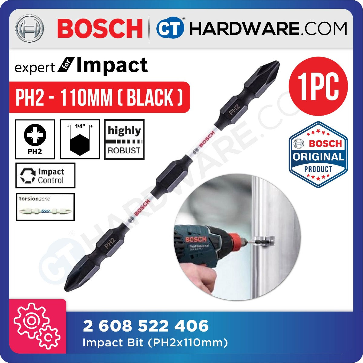 BOSCH IMPACT SCREWDRIVER BIT SIZE PH2x65MM | PH2x110MM | PH2x150MM [ IMPACT BIT ] - 1PC