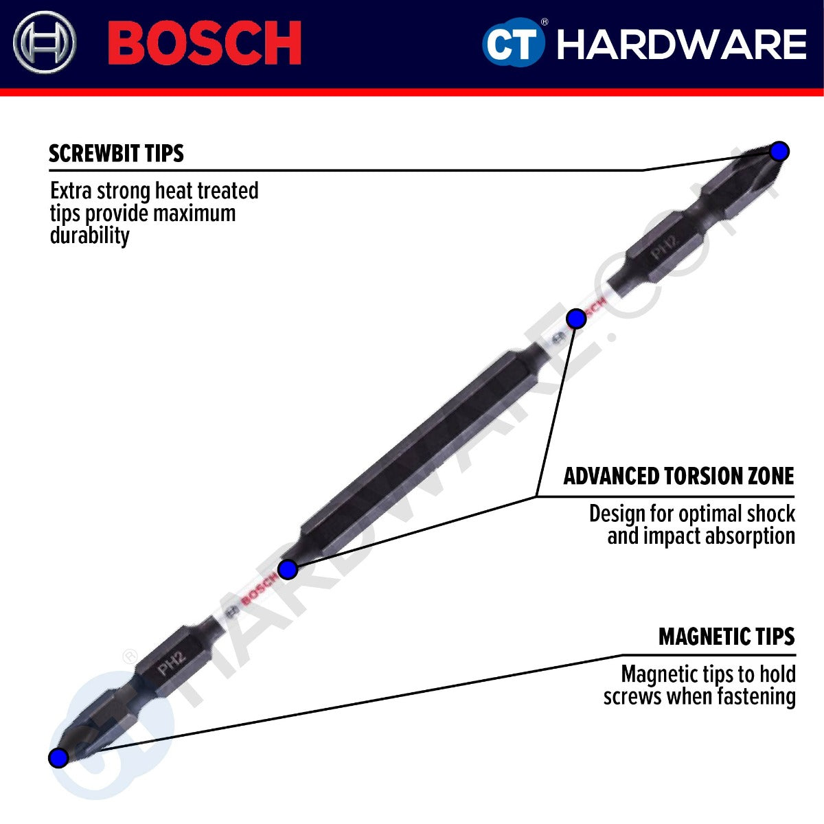 BOSCH IMPACT SCREWDRIVER BIT SIZE PH2x65MM | PH2x110MM | PH2x150MM [ IMPACT BIT ] - 1PC