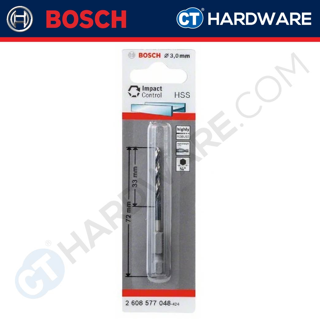 BOSCH IMPACT CONTROL HEX SHANK HSS-G METAL DRILL BIT 1/4" |  SIZE 2-8 MM [ 1PC ]