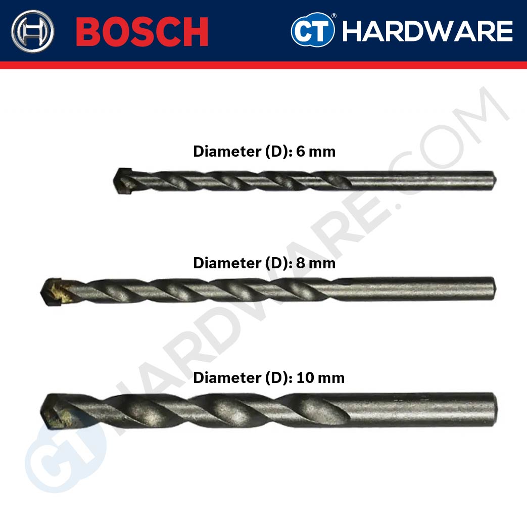 BOSCH 2 608 578 124 MASONRY CYL-2 STRAIGHT SHANK DRILL BIT SET SIZE 6 MM , 8 MM , 10 MM [  2608578124  ]