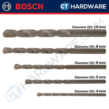 Bosch 2 608 578 155 MASONRY ( CYL-2 ) STRAIGHT SHANK DRILL BIT SET 4 MM, 5 MM, 6 MM, 8 MM, 10 MM - [  2608578155  ]