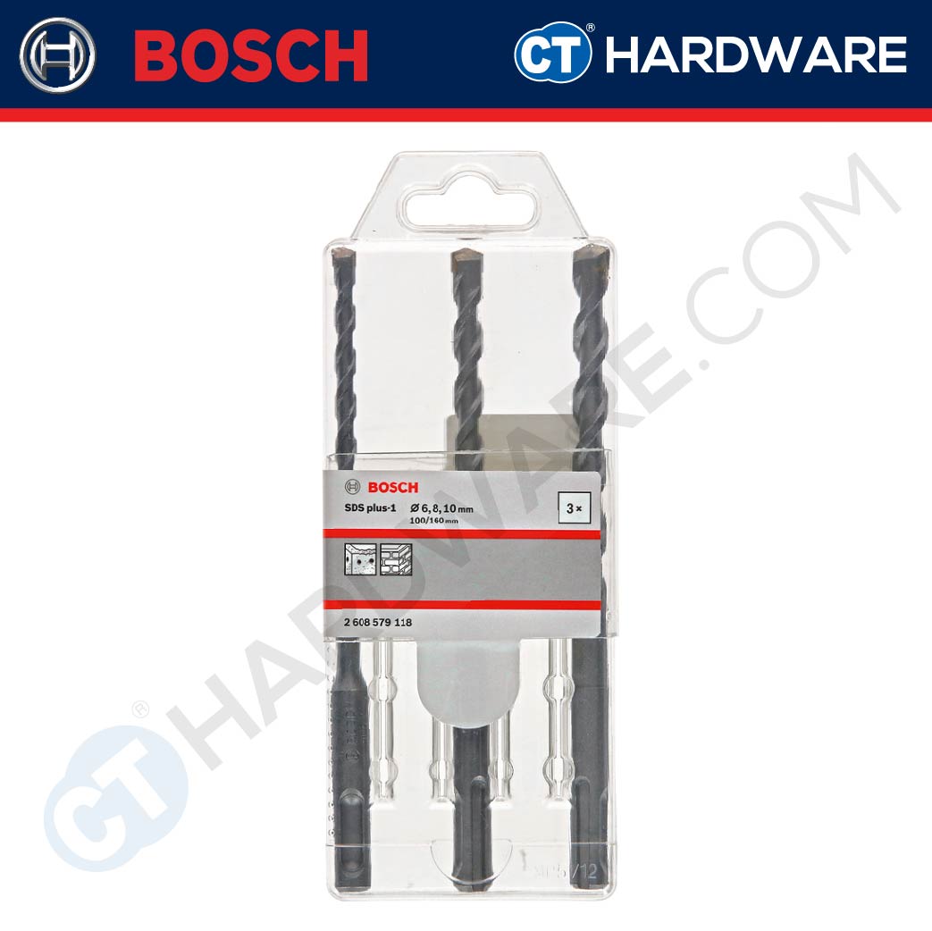 BOSCH 2 608 579 118 SDS PLUS-1 HAMMER DRILL BIT 3PCS SET SIZE 6,8,10 X 160MM [ 2608579118 ]