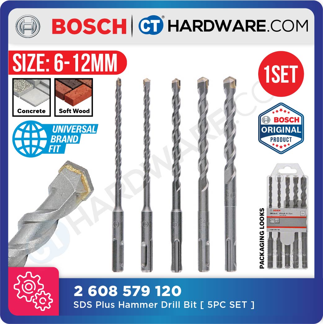 BOSCH 2 608 579 120 SDS PLUS HAMMER DRILL BIT 5PCS SET SIZE 6,8,10,12x160MM [  2608579120  ]