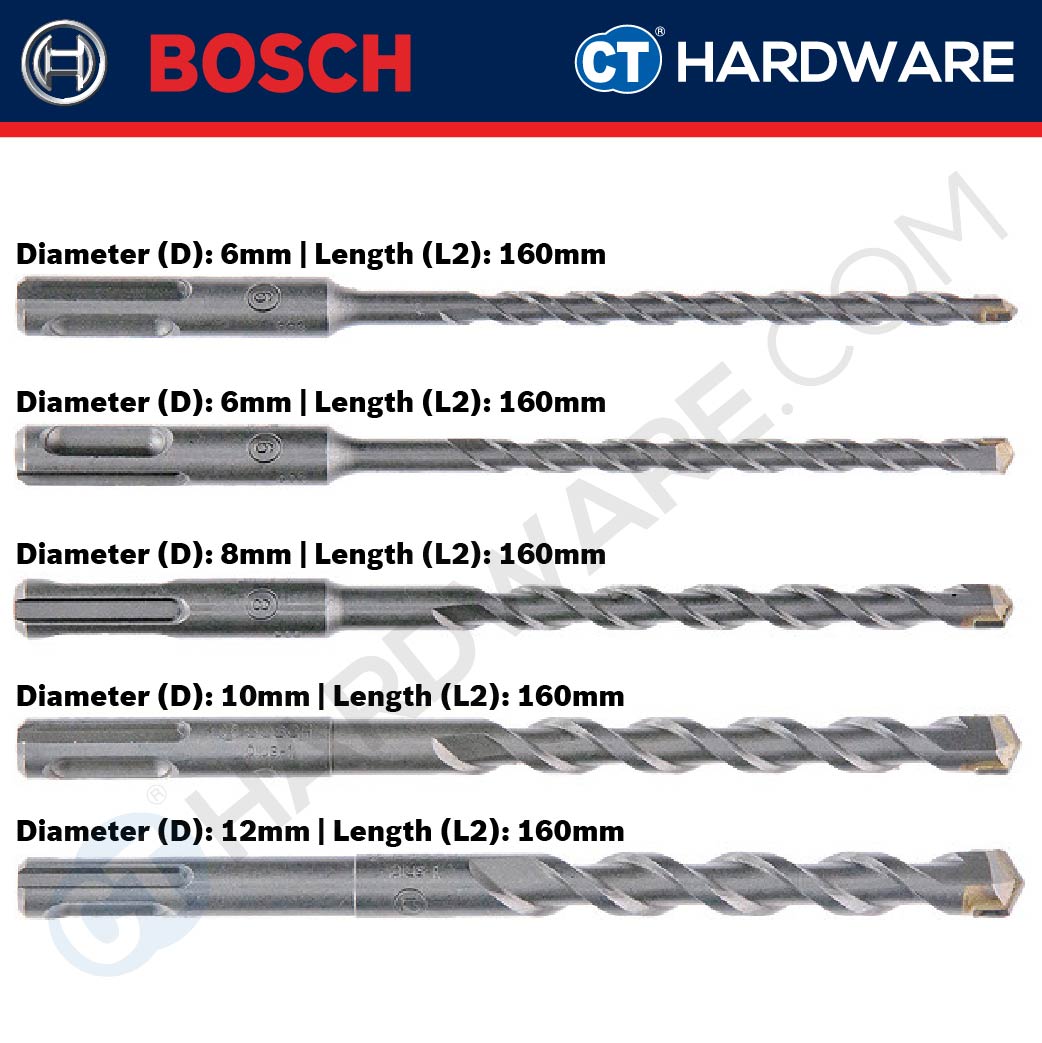 BOSCH 2 608 579 120 SDS PLUS HAMMER DRILL BIT 5PCS SET SIZE 6,8,10,12x160MM [  2608579120  ]